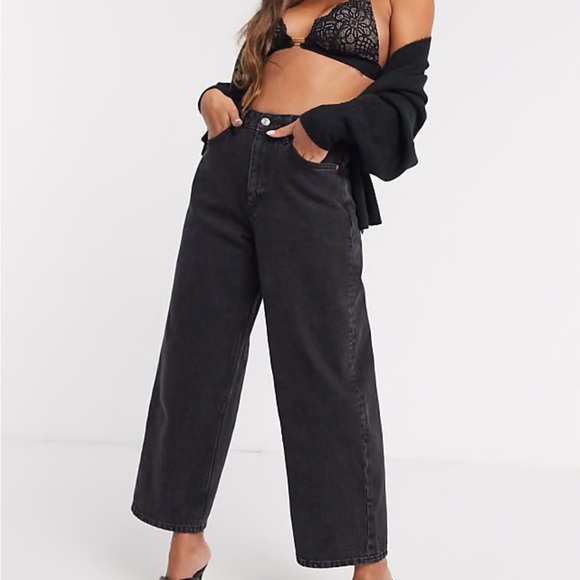 Asos wide leg Black High-Waisted Women's Jeans- skater style strigid denim - Picture 1 of 8